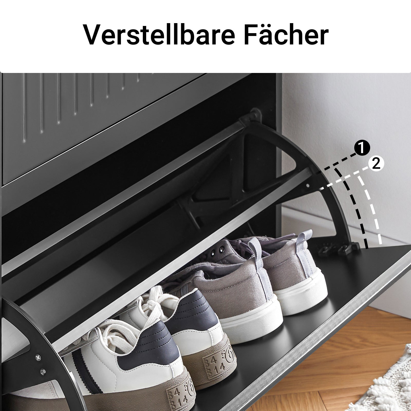 SoBuy | Schuhkipper mit 2 Klappen und 1 Schublade | Schuhregal | Schwarz | FSR165-SCH