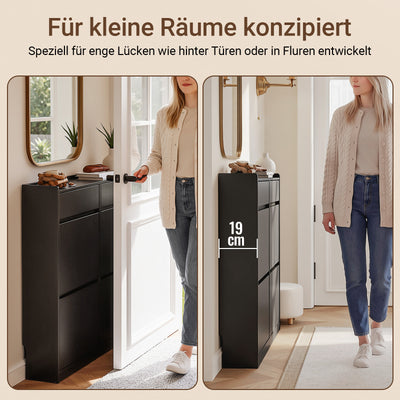 SoBuy Schuhkipper Schmaler mit 4 Klappen und 2 Schubladen für Flur Schwarz FSR169-SCH