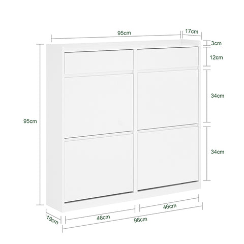 SoBuy | Schuhkipper mit 4 Klappen und 2 Schubladen | Schuhschrank | Schuhregal | Weiß | FSR169-W