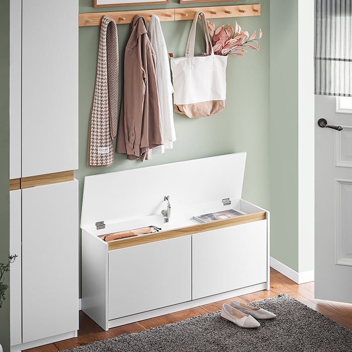 SoBuy | Schuhbank | Schuhkipper | Sitzbank mit Stauraum | Weiß | FSR171-W