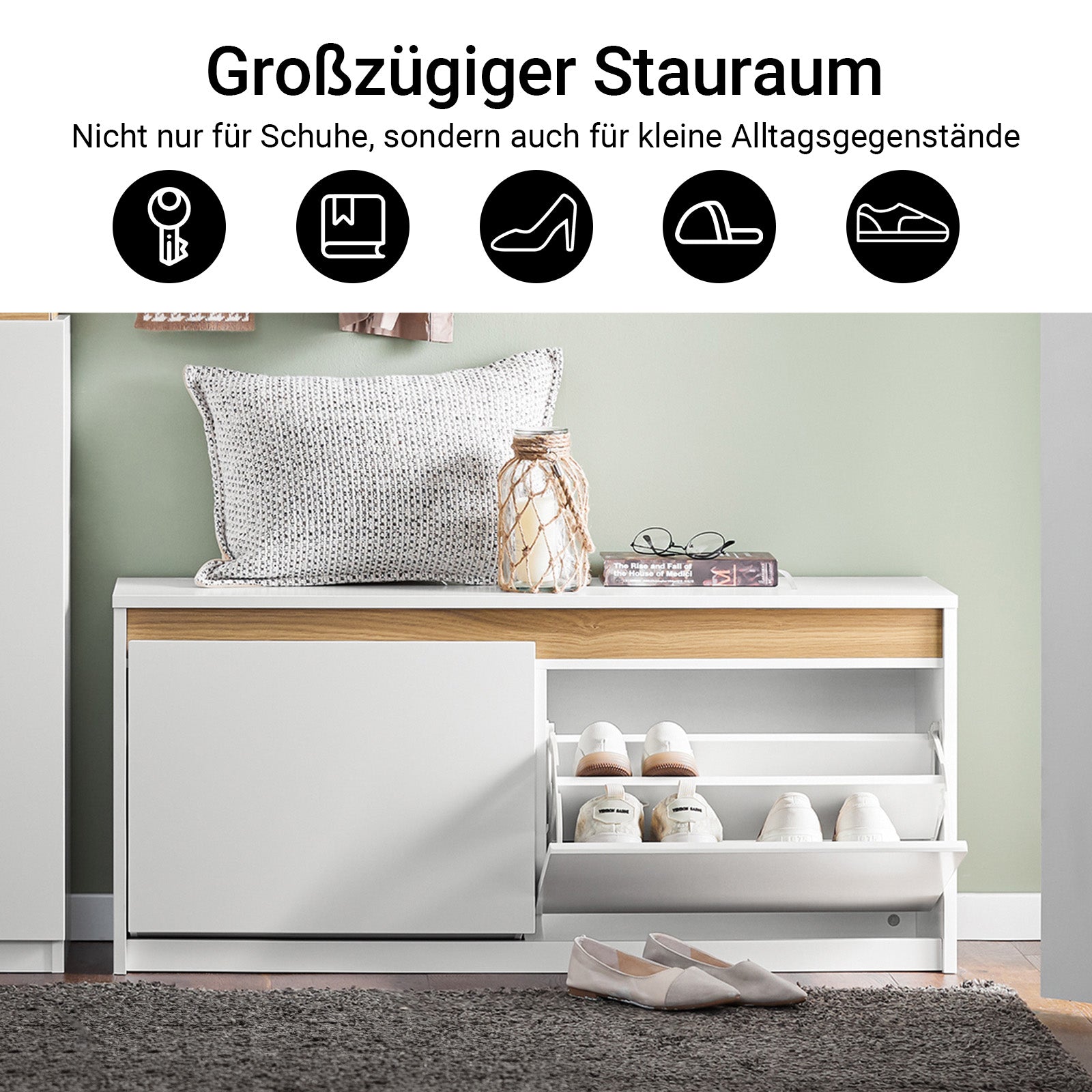 SoBuy | Schuhbank | Schuhkipper | Sitzbank mit Stauraum | Weiß | FSR171-W