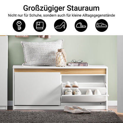 SoBuy | Schuhbank | Schuhkipper | Sitzbank mit Stauraum | Weiß | FSR171-W