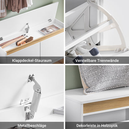 SoBuy | Schuhbank | Schuhkipper | Sitzbank mit Stauraum | Weiß | FSR171-W