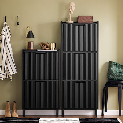 SoBuy | Schuhkipper mit 3 Klappen | Schuhschrank schmal | Schuhkommode Schwarz | FSR177-H-SCH