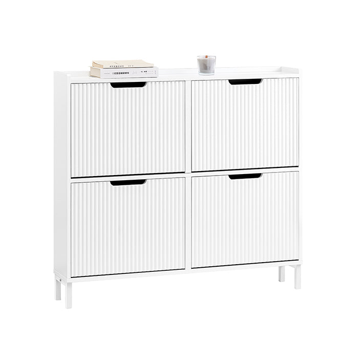 SoBuy | Schuhkipper mit 4 Klappen | Schuhschrank schmal | Weiß | FSR177-L-W