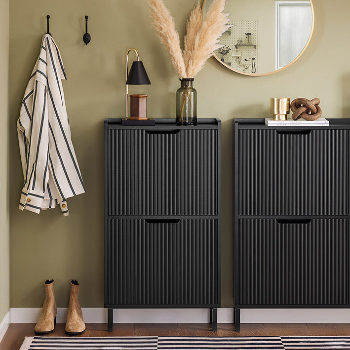 SoBuy | Schuhkipper mit 2 Klappen | Schuhschrank schmal | Schuhkommode Schwarz | FSR177-SCH