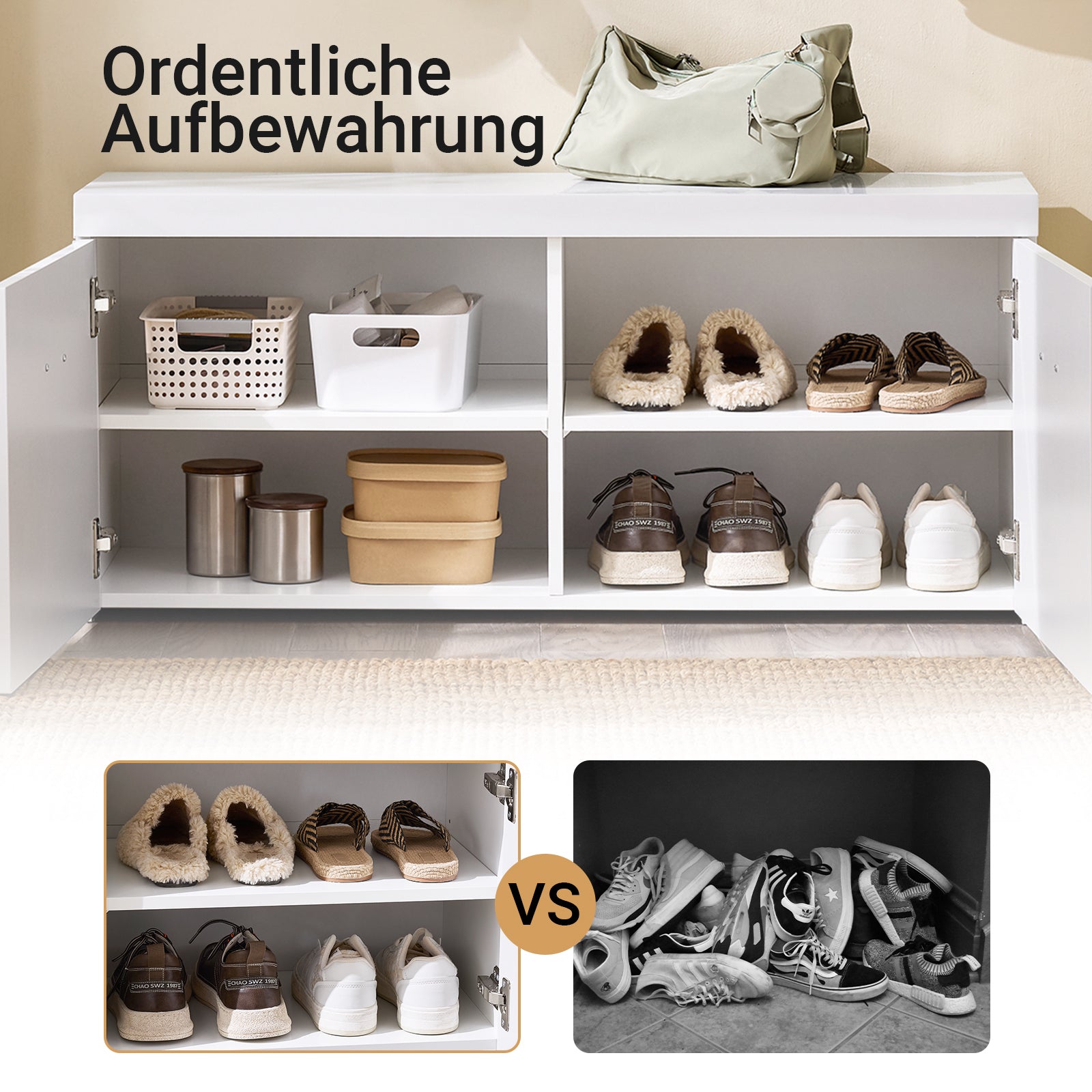 SoBuy | Schuhbank | Garderobenbank | Sitzbank mit Stauraum | Dielenbank | Weiß | FSR178-W