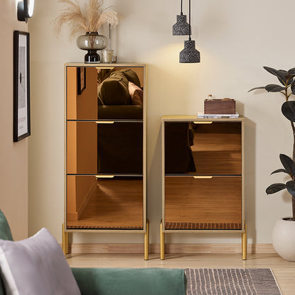 SoBuy | Schuhkipper mit 3 Klappen | Schuhschrank | Schuhregal | Golden Hochglanz | FSR181-H-G