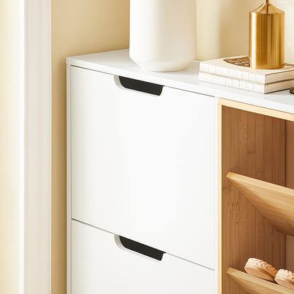 SoBuy | Schuhkipper mit 4 Klappen | Schuhschrank | schmal Schuhkommode | Weiß | FSR183-WN