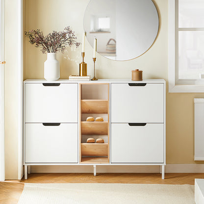 SoBuy | Schuhkipper mit 4 Klappen | Schuhschrank | schmal Schuhkommode | Weiß | FSR183-WN