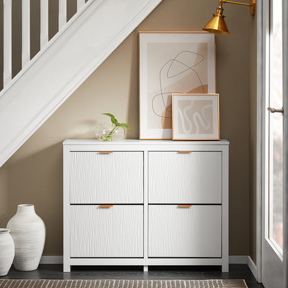 SoBuy | Schuhkipper mit 4 Klappen | Schuhschrank schmal | Schuhkommode Weiß | FSR186-II-W