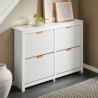 SoBuy | Schuhkipper mit 4 Klappen | Schuhschrank schmal | Schuhkommode Weiß | FSR186-II-W