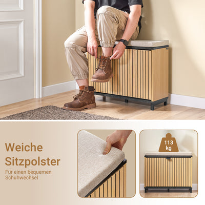 Vorverkauf | SoBuy | Schuhbank Sitzbank | Schuhregal Schmal | mit Stauraum | Klappfach | Marmor Schwarz | FSR201-N
