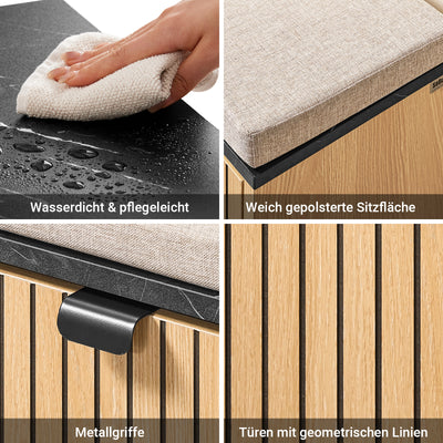 Vorverkauf | SoBuy | Schuhbank Sitzbank | Schuhregal Schmal | mit Stauraum | Klappfach | Marmor Schwarz | FSR201-N