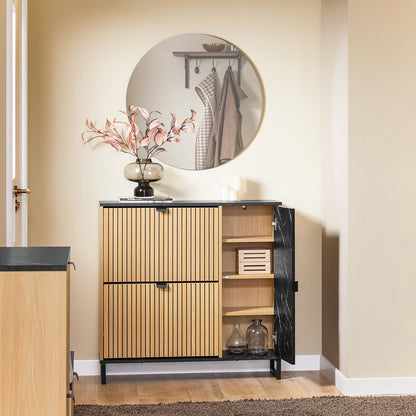 Vorverkauf | SoBuy | Schuhschrank Schmal | 2 Klappen | Schuhkipper | Schwarz | 90x88x24 cm | FSR203-N