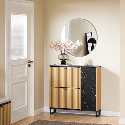 Vorverkauf | SoBuy | Schuhschrank Schmal | 2 Klappen | Schuhkipper | Schwarz | 90x88x24 cm | FSR203-N