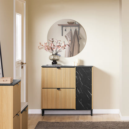 Vorverkauf | SoBuy | Schuhschrank Schmal | 2 Klappen | Schuhkipper | Schwarz | 90x88x24 cm | FSR203-N