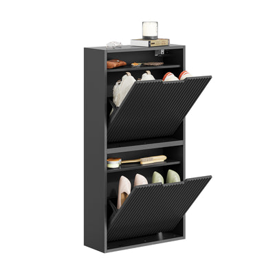 SoBuy | Schuhschrank Schmal Wandmontage | 2-Wege Montage & Anti-Kipp| 19cm Tiefe | Schwarz | FSR204-SCH