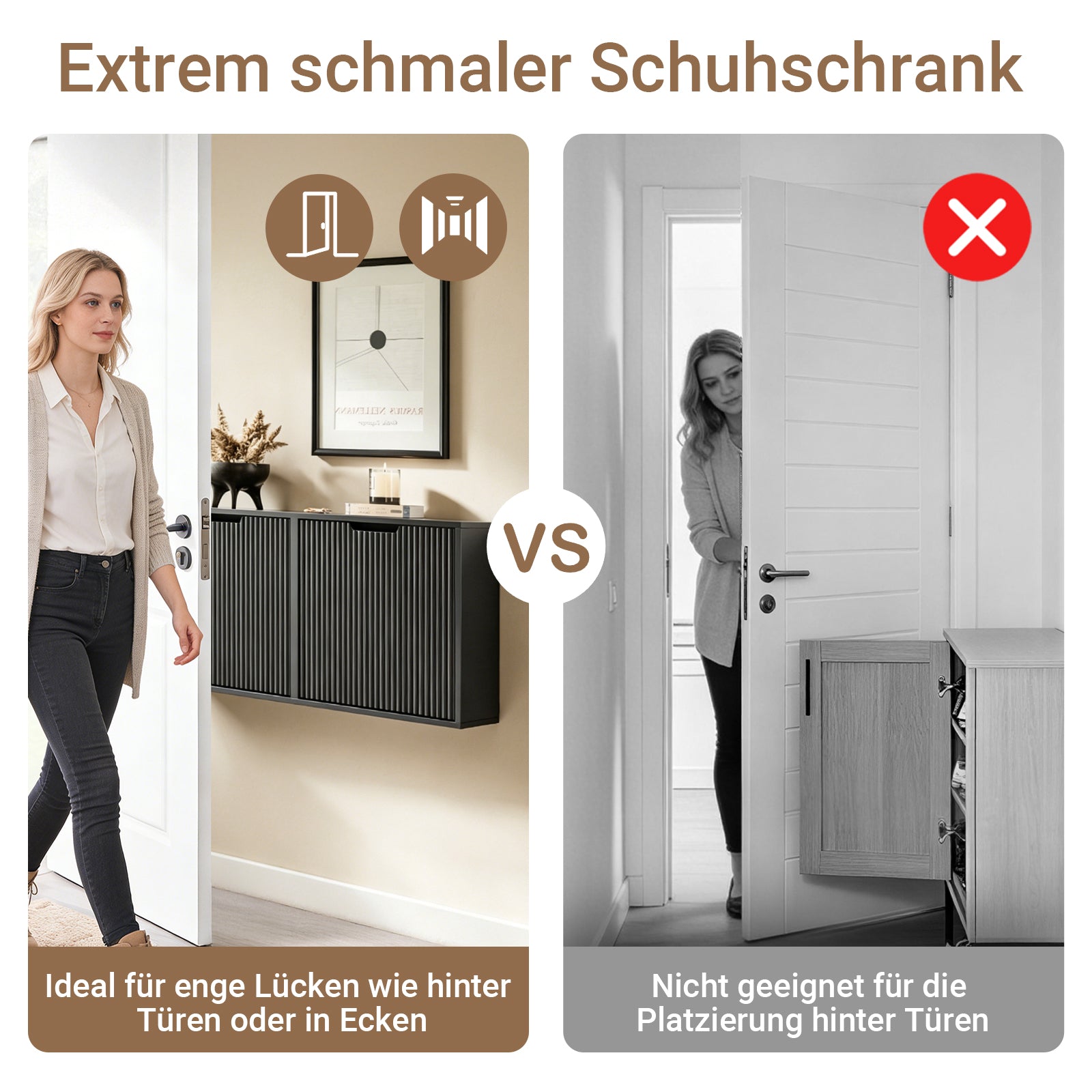 SoBuy | Schuhschrank Schmal Wandmontage | 2-Wege Montage & Anti-Kipp| 19cm Tiefe | Schwarz | FSR204-SCH