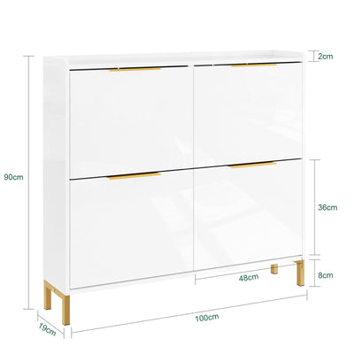 SoBuy Schuhkipper Schmal | 4 Klappen | Hochglanz Weiß & Gold | 19cm | FSR206-GW