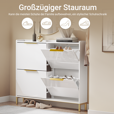 SoBuy Schuhkipper Schmal | 4 Klappen | Hochglanz Weiß & Gold | 19cm | FSR206-GW