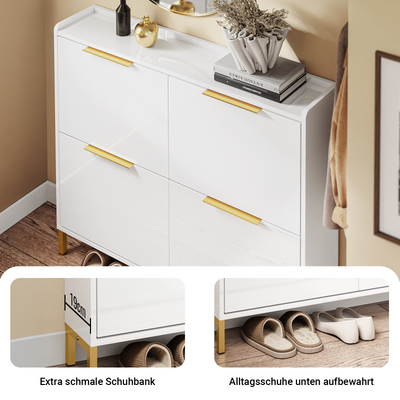 SoBuy Schuhkipper Schmal | 4 Klappen | Hochglanz Weiß & Gold | 19cm | FSR206-GW