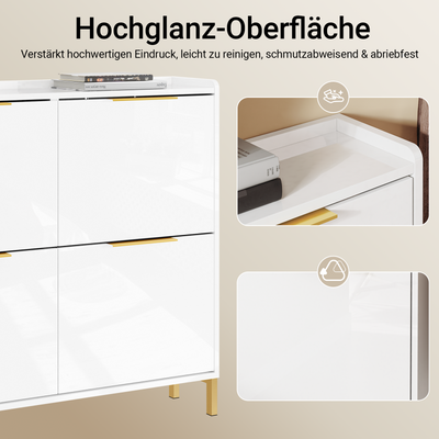 SoBuy Schuhkipper Schmal | 4 Klappen | Hochglanz Weiß & Gold | 19cm | FSR206-GW