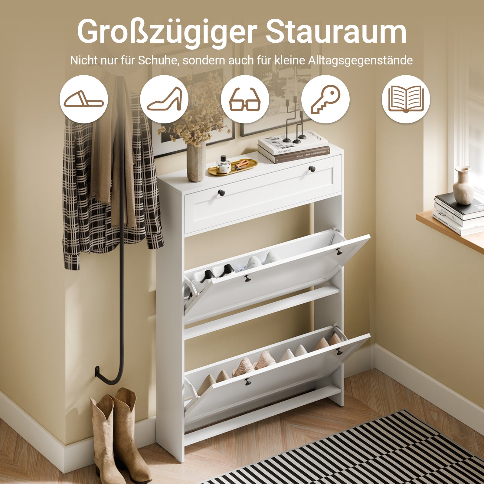 SoBuy | Schuhkipper Schmal | mit 2 Klappen | Weiß | FSR207-W