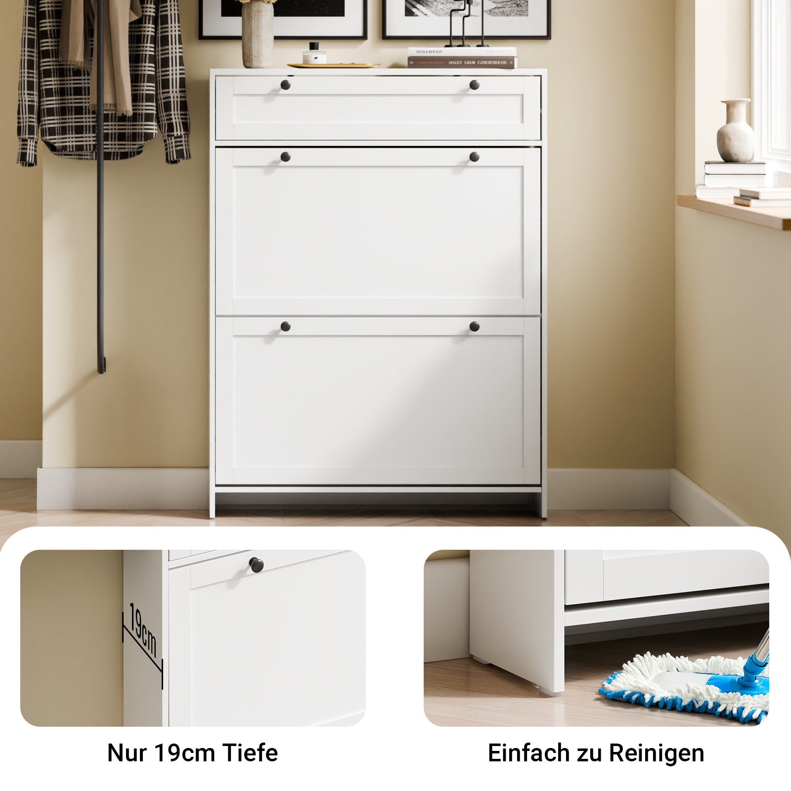 SoBuy | Schuhkipper Schmal | mit 2 Klappen | Weiß | FSR207-W