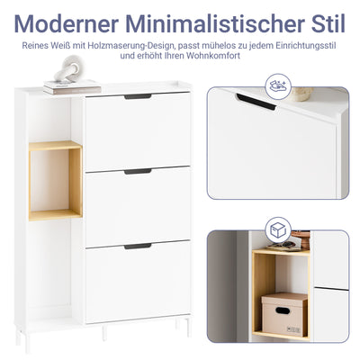 SoBuy | Schuhkipper | Schuhschrank Schmal Weiß | mit 3 Klappen | FSR209-WN