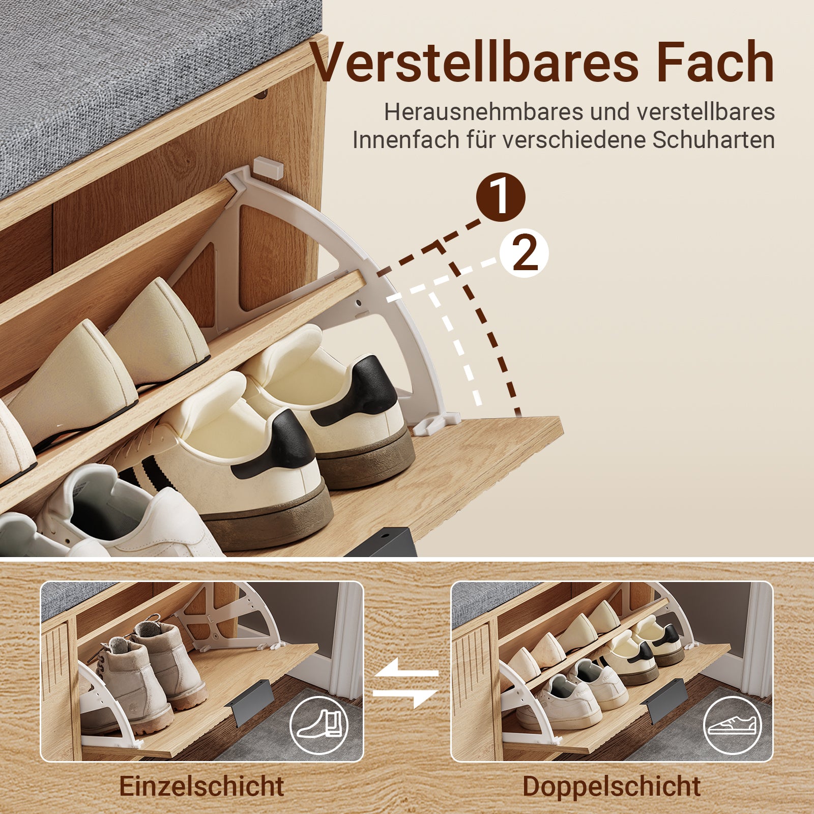 SoBuy Schuhbank schmal mit Sitzfläche für große Schuhe 100x24x50 cm FSR211-N