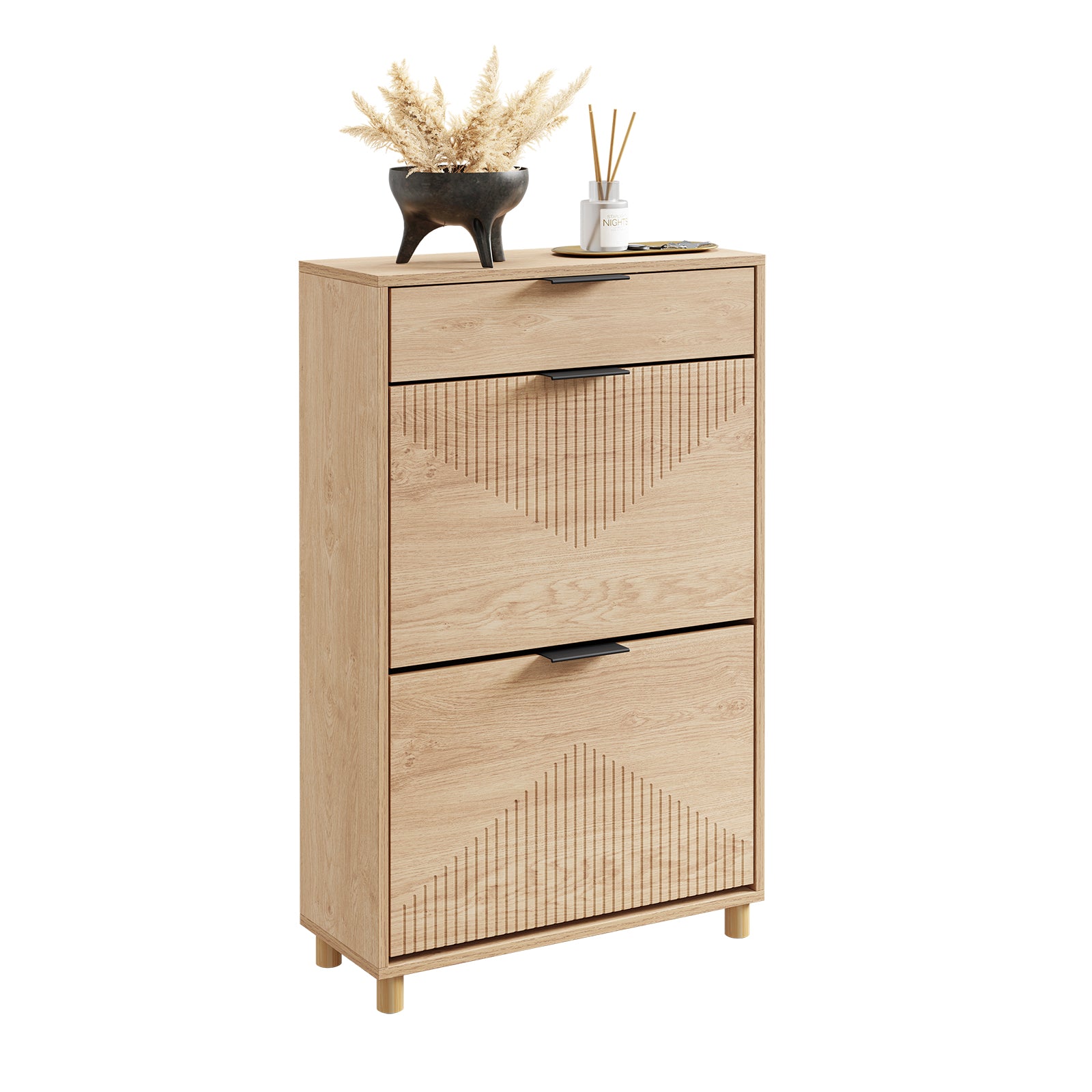 SoBuy Schuhschrank Schmal Holz 24cm breit | große Kapazität für Schuhe bis Größe 47 | Farbe Holz FSR212-N