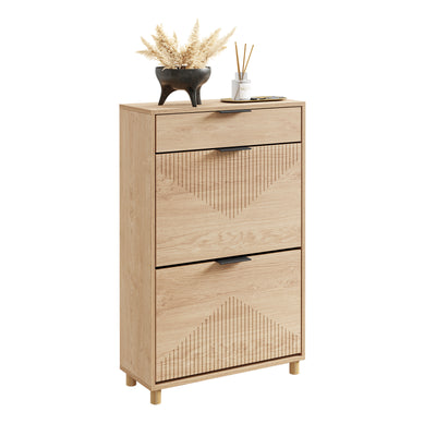SoBuy Schuhschrank Schmal Holz 24cm breit | große Kapazität für Schuhe bis Größe 47 | Farbe Holz FSR212-N