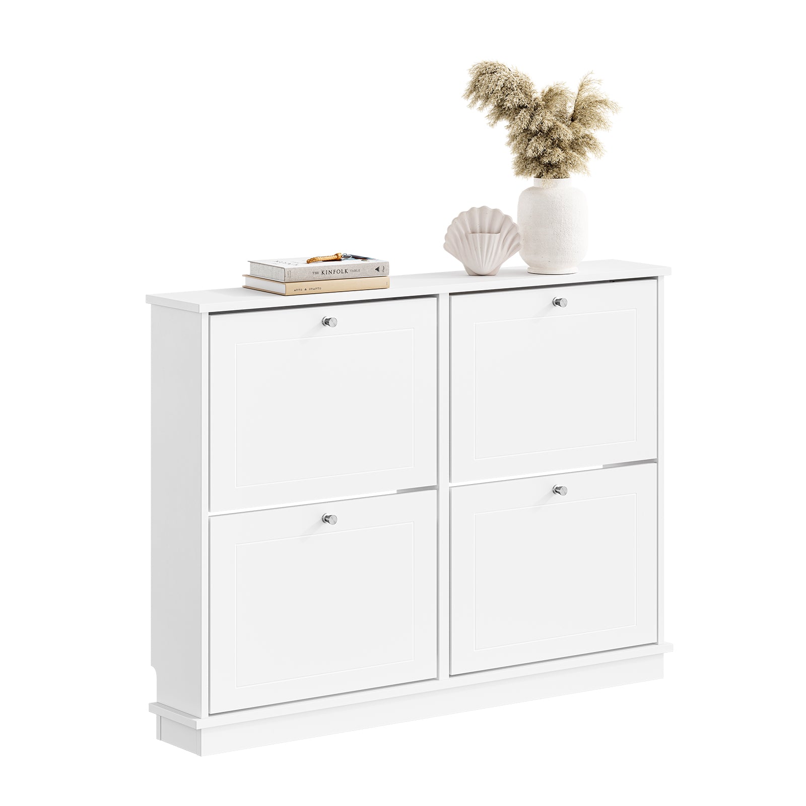 SoBuy | Schuhkipper mit 4 Klappen Extrem Schmal 18cm | Weiß 105×18×78cm | FSR216-W