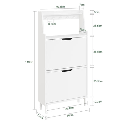 SoBuy Schuhschrank Weiß 2 Türen mit Haken und offener Oberseite 60x19x119 cm 30 kg FSR221-W