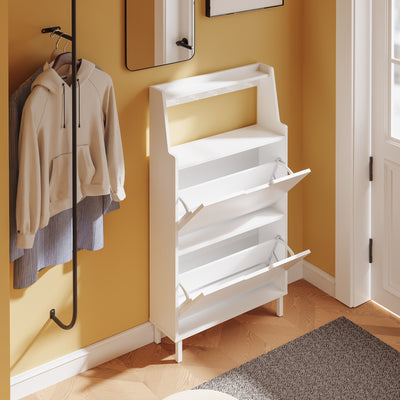 SoBuy Schuhschrank Weiß 2 Türen mit Haken und offener Oberseite 60x19x119 cm 30 kg FSR221-W