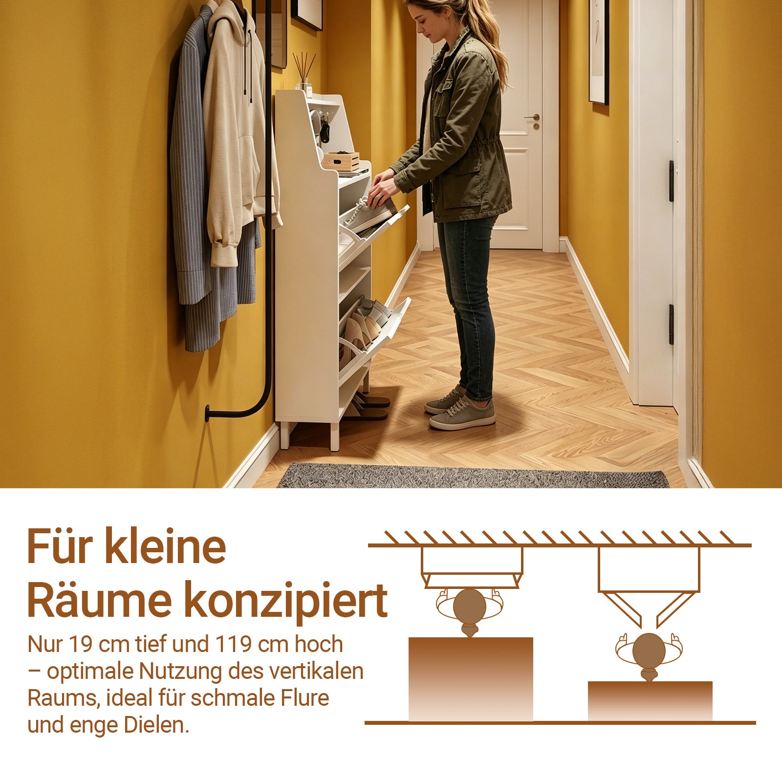 SoBuy Schuhschrank Weiß 2 Türen mit Haken und offener Oberseite 60x19x119 cm 30 kg FSR221-W