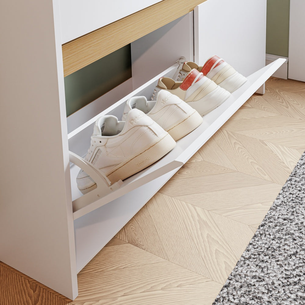 SoBuy | Schuhkipper | Schuhkipper schmal in Weiß mit 4 Klappfächern | Weiß | FSR225-E-W