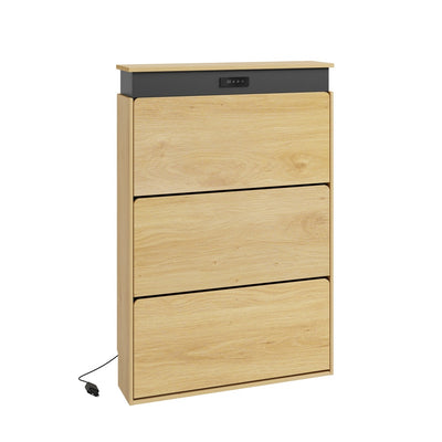 SoBuy | Schuhkipper | Schuhschrank schmal hoch mit 3 Klappen | Helle Eiche | FSR226-E-N