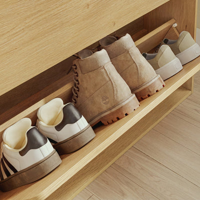 SoBuy | Schuhkipper | Schuhschrank schmal hoch mit 3 Klappen | Helle Eiche | FSR226-E-N