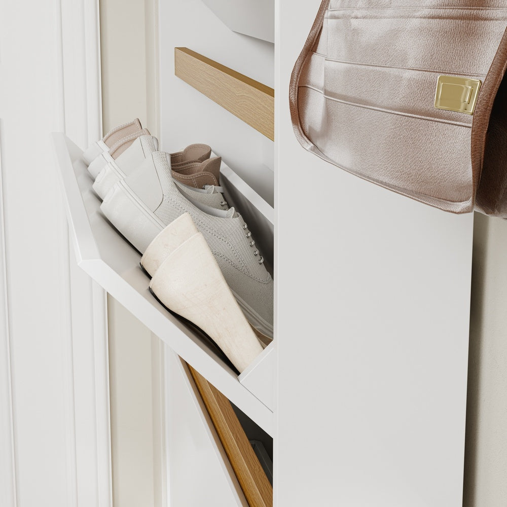 SoBuy Schuhkipper Schuhschrank schmal mit 3 Klappen & Steckdose Weiß 72×15×126 cm FSR228-E-WN