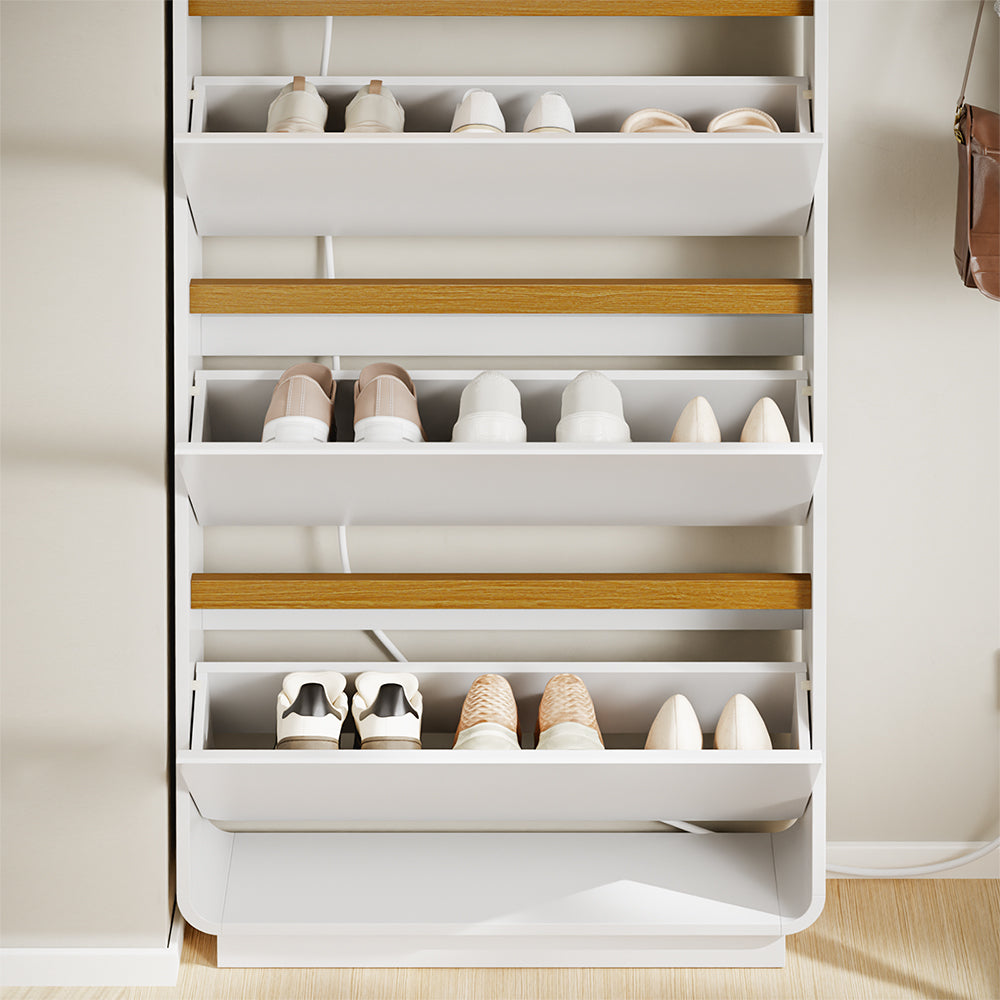 SoBuy Schuhkipper Schuhschrank schmal mit 3 Klappen & Steckdose Weiß 72×15×126 cm FSR228-E-WN