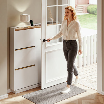 SoBuy Schuhschrank Schmal – 15 cm Tief, mit Steckdose für Flur FSR229-E-WN