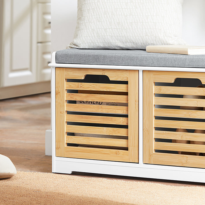 SoBuy | Schuhbank mit Sitzfläche | Sitzkommode mit 2 Türen | Schuhtruhe | Weiß-Natur | FSR23-II-WN