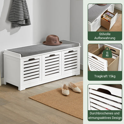 Vorverkauf | SoBuy | Schuhbank mit Sitzkissen | Schuhtruhe | Sitzkommode Weiß | FSR23-W