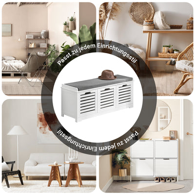 Vorverkauf | SoBuy | Schuhbank mit Sitzkissen | Schuhtruhe | Sitzkommode Weiß | FSR23-W