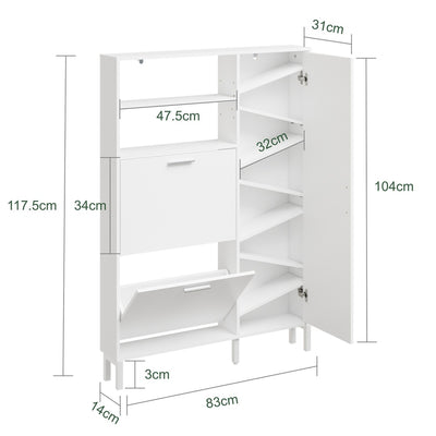 SoBuy | Schuhkipper | Schuhkipper schmal in Weiß | Weiß | 83×14×117.5 cm | FSR230-W