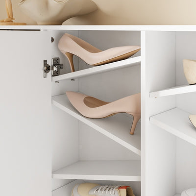 SoBuy | Schuhkipper | Schuhschrank Weiß mit Schuhkipper und 2 Türen | Weiß | FSR231-W