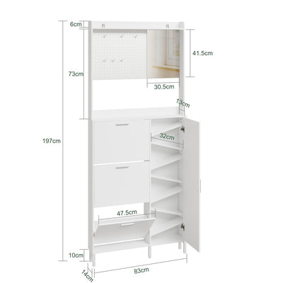 SoBuy | Schuhkipper | Schuhschrank schmal hoch Weiß mit Spiegel und 6 Haken | Weiß | FSR233-W