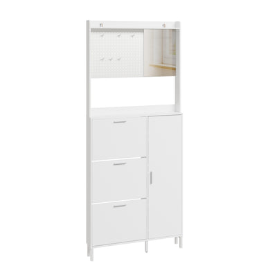 SoBuy | Schuhkipper | Schuhschrank schmal hoch Weiß mit Spiegel und 6 Haken | Weiß | FSR233-W